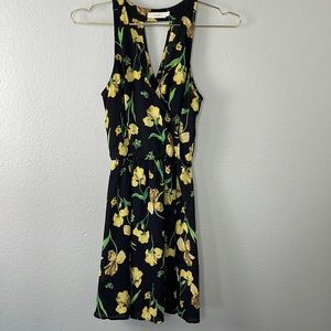 Lush Black and Yellow Floral Wrap Dress